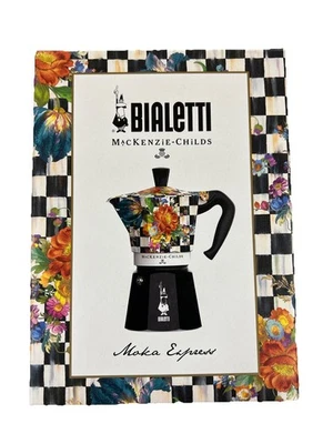 MacKenzie-Childs Bialetti Courtly Check Flower Market 6 tazas Moka Maceta Caja Italia Foto 1 de 4