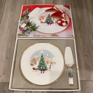 Mikasa CAF02 Merry Christmas 306 Cake Set Plate and Server Japan Bone China 12" - Picture 1 of 9