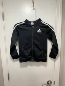 Adidas Unisex Kids Jacket Black White Striped Pockets Full Zipper Up S 7/8 - Picture 1 of 5