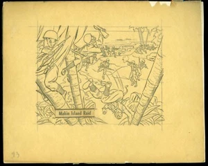 Original Artwork 1941 War Gum #93 Makin Island Raid AA254 - Picture 1 of 1