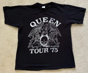 Queen Official Tour '75 Black Short Sleeve T-Shirt Size Large ~By Port & Company - Picture 1 of 4