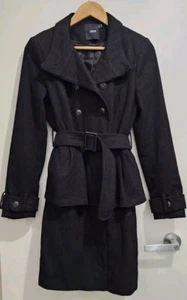 ASOS Women's Black Peplum Coat with Belt, Wool Blend - Size 10. - Picture 1 of 7