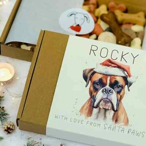 Boxer Dog Xmas Present - Custom Box Of Dog Treats - Dog Christmas Gift Box - Pup - Picture 1 of 11