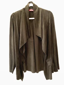 Catherine Malandrino 2X Olive Kunstleder Cascading Open Front Jacket - Bild 1 von 8