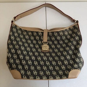 Dooney and Burke Large Shoulder Bag Purse Black Cream Tan - Picture 1 of 24