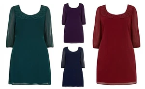 Ex Evans Crochet Collar Chiffon Shift Mini Dress. 5 Colours. PLUS Size 14-28 - Picture 1 of 12