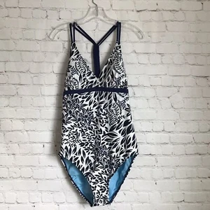 Título Nueve Mujeres Traje de Baño Imposible Maeve XL Cuello en V Una Pieza Estampado en Hoja Azul - Imagen 1 de 4
