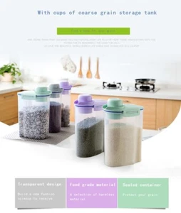 Rotating cover rice bucket with measuring cup kitchen moisture-proof sealed jar - Picture 1 of 16