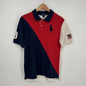 Ralph Lauren Polo Shirt Boys Extra Large Colorblock Big Pony USA Flag Patch - Picture 1 of 9