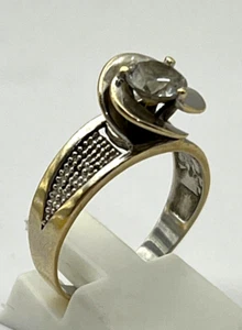 Gorgeous 14ct 2 Tone Yellow & White Gold White Stones Ladies Dress Ring 14K 585 - Picture 1 of 8