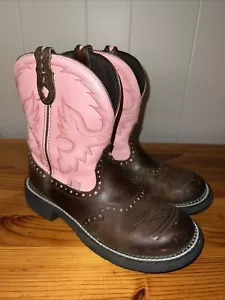 JUSTIN, GYPSY Boots Women’s 9 B Pink Upper Brown Lower - All Leather L9901 - Picture 1 of 15