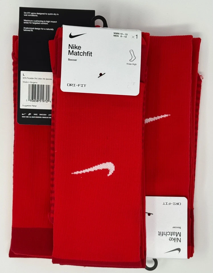 Nike MatchFit Knee High Soccer Socks - Mens (Large 8-12) 3-Pack - #47359-G10