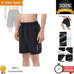Boys Lightweight Quick Dry Athletic Running Shorts with Zip Pockets - UPF 50+ - Picture 1 of 9