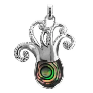 925 Silver Animal Paua Abalone Shell Squid Octopus Sterling Pendant, 1 3/8" - Picture 1 of 3
