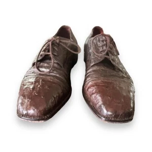 Monticelli Ostrich Leather Oxfords Shoes Men's 9M Brown - Picture 1 of 8