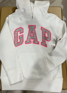 Gap girls size XS 4-5 white pullover logo sweatshirt grey letters pink trim - Picture 1 of 5