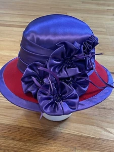 Sombrero de mujer de lana de calidad iglesia boda sombrero rojo sociedad púrpura ala ancha OSFM - Imagen 1 de 4