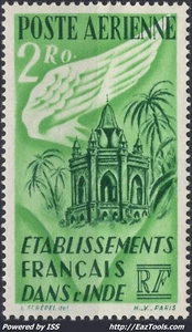 INDE POSTE AERIENNE 2R VERT JAUNE ET VERT NOIR N° 19 NEUF ** SANS CHARNIERE - Picture 1 of 2