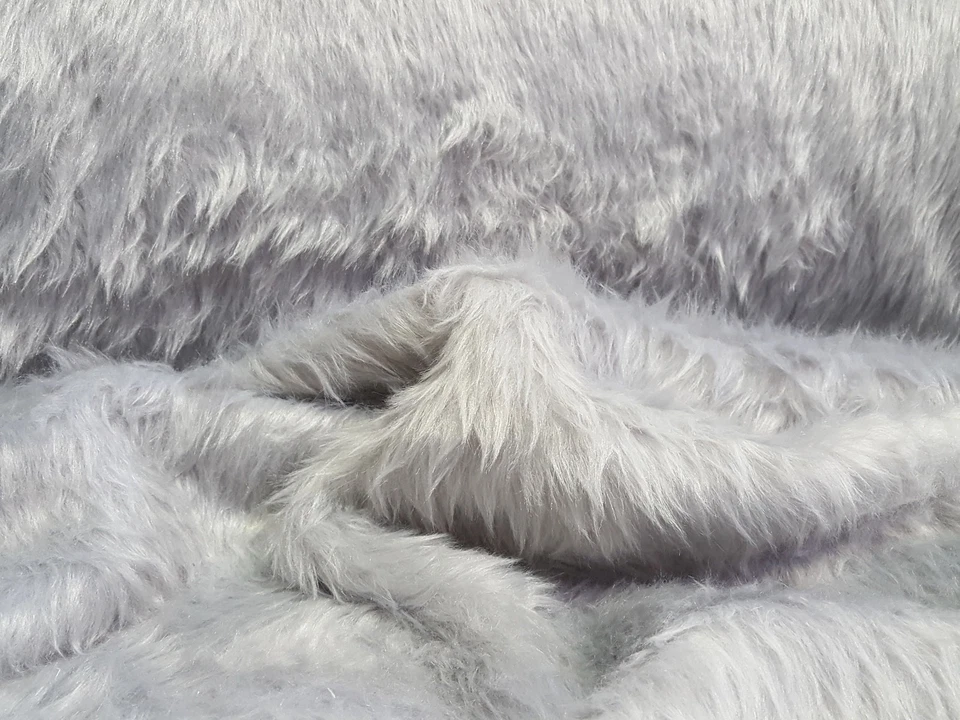 Webpelz Langhaar kuscheliges Kunstfell Stoff Fell Hellgrau Deko Bekleidung Decke - Bild 1 von 4