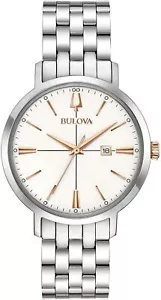 Reloj clásico delgado para mujer Bulova 98M130 Aerojet con esfera blanca en tono plateado - Imagen 1 de 2