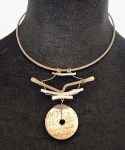 Vintage handgemachtes handgefertigtes Halsband mit Landschaft Jaspis Donut Stein - Bild 1 von 5