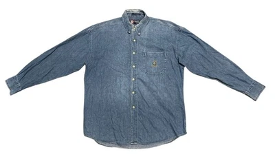 Vintage Ralph Lauren Chaps Denim Shirt Mens L Blue Button Down Long Sleeve Crest - Image 1 of 4