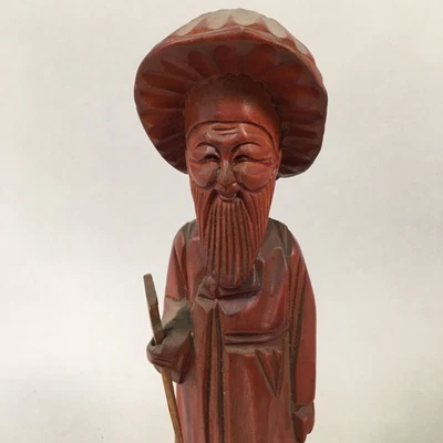 Estatua de madera china de colección viejo sabio barba bastón marrón BD553 Foto 1 de 4
