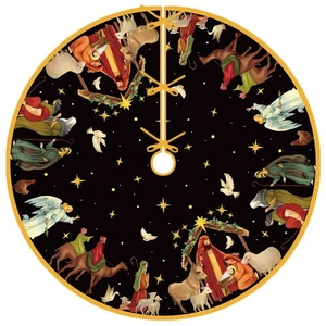Christmas Nativity Tree Skirt 48 Inch Holy Nativity Tree Collar Religious Sce... - Foto 1 di 5