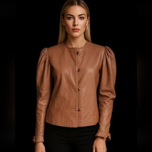 RARE FENDI ROMA 80s Blush Nude Leather Couture Jacket Puff Sleeve Runway Size 10 - Picture 1 of 11