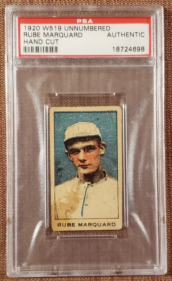 1920 W519 Rube Marquard Giants Dodgers Reds Braves Baseball Card PSA AUTH HOF - Image 1 of 3