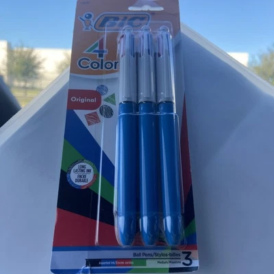 Bic 4 色可伸缩圆珠笔多种墨水 1 毫米中号 3/包 MMP31 — 第 1/2 张图片