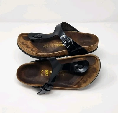 Birkenstock Gizeh Sandalias Negras Zapatos Gamuza Plantilla Unisex EE. UU. L7 M5 UE 38 245 Foto 1 de 4