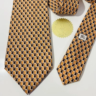"Corbata de seda Burberry London naranja con cuadrados marrones y blancos 60x3,75""" Foto 1 de 4