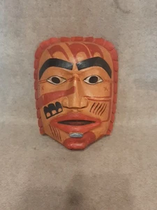 Vintage African or South American Tribal Wood Carved Mask Hand Painted Wall Art - Picture 1 of 11