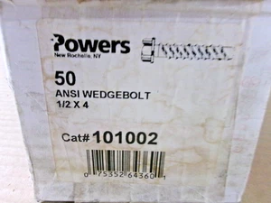 New Box of 56 Powers 101002 Ansi Wedgebolt 1/2"x4" AK - Picture 1 of 3