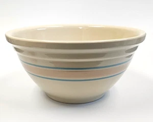 McCoy Ovenproof #14 Potato Salad Mixing Bowl 14” Pink Blue Stripe Band Farmhouse - Picture 1 of 12