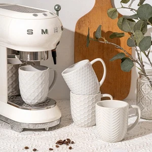 Coffee Mugs Set of 4, 12oz Ceramic Mug Set with Embossment, Stackable Mugs fo... - Picture 1 of 6