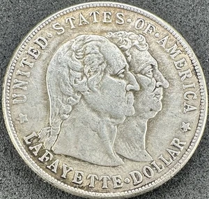 1900 Lafayette Silver Dollar AU Dark Toning US Commemorative Coin Scarce #5 - Picture 1 of 2