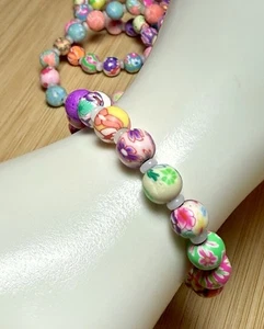 Child Size Polymer Clay Hand Beaded Stretch Bracelet, Flower Themed - Picture 1 of 5