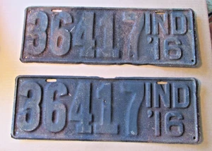 Pair of 1916 INDIANA License Plates - #36417 - Picture 1 of 4