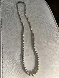 Vintage Graduated Pearl Necklace w/stamped Sterling Silver Art Deco Clasp 16" - Picture 1 of 5
