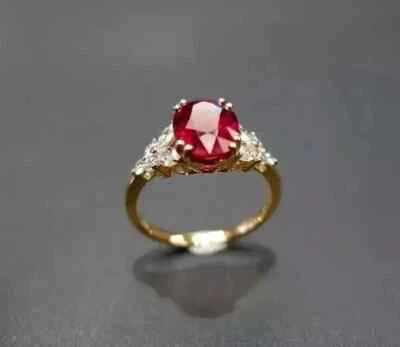 14k Yellow Gold Plated 2.40Ct Oval Cut Lab-Created Ruby Wedding Ring Women's - Image 1 of 3