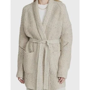 NWT Rag & Bone Eco Donegal Cardigan Wool Womens Medium Chunky Sweater Gray Tan - Picture 1 of 13