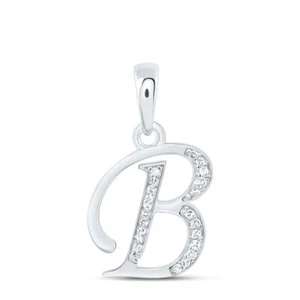 10K White Gold Round Cut Diamond Women's Initial "B" Letter Pendant 1/10 CT. - Picture 1 of 1