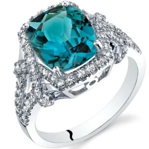 Anillo de cóctel cojín topacio azul londinense oro blanco 14K 3,50 quilates - Imagen 1 de 3