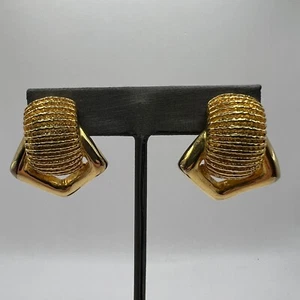 Pendientes de clip vintage llamador de puerta cepillado tono dorado brillante - Imagen 1 de 9