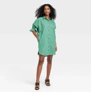 Women's Long Sleeve Mini Shirtdress - Universal Thread Light Green M - Picture 1 of 10