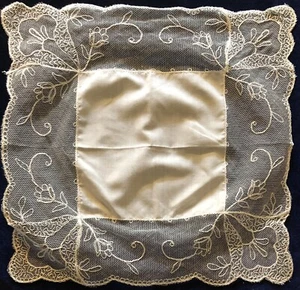 Brand New VINTAGE LACE HANDKERCHIEF 100% cotton & Nylon With Cotton Embroidery - Picture 1 of 1