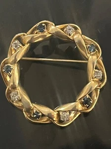 KLASSISCHES GOLD GETÖNTES BLAU & WEISS STRASS KRANZNADEL, ZANGENSET QUALITÄT - Bild 1 von 3