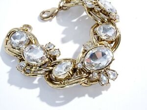J. Crew Women's Antique Brass Double Link Oval Crystal Link Bracelet NWOT 89